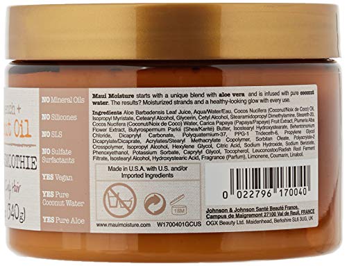 Maui Moisture Vegan Hair Mask para cabello rizado, aceite de coco y aloe vera, 340 g