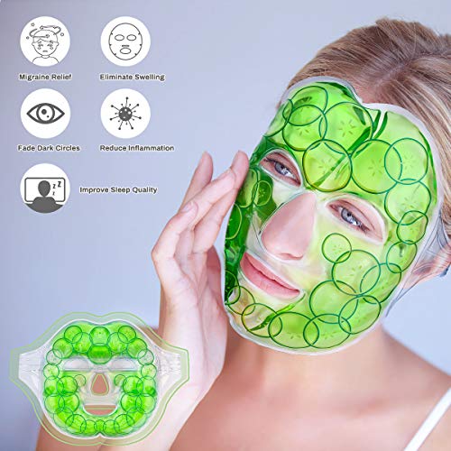 Maxjaa Gel Cara máscara Reutilizable fría Cara Caliente compresa fría de refrigeración máscara Facial con Gel de polímero Pack para círculos Hombres Mujeres Alivio del Dolor de Cabeza migraña Fat