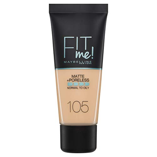 Maybelline New York - Fit Me, Base de Maquillaje Mate Afina Poros, Tono 105 Natural Ivory - 30 ml