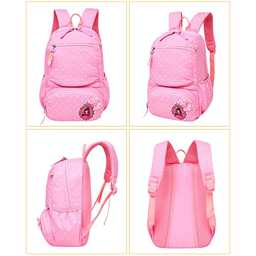 MCUILEE Conjunto de 3 Polka Dot Lindo Las Mochilas Escolares Universidad/Bolsas Escolares/Mochila niños niñas Adolescentes + Bolsa de Mano + Bolsa de lápiz, Rosa