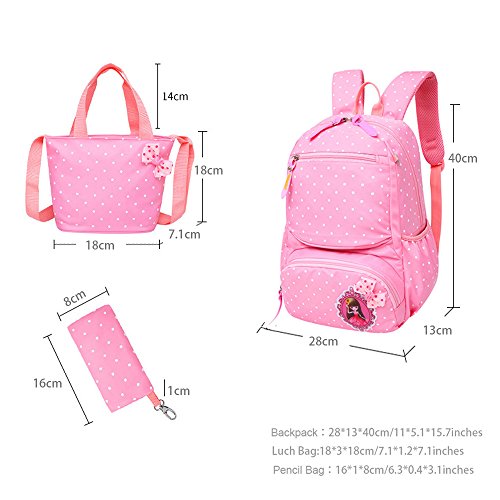 MCUILEE Conjunto de 3 Polka Dot Lindo Las Mochilas Escolares Universidad/Bolsas Escolares/Mochila niños niñas Adolescentes + Bolsa de Mano + Bolsa de lápiz, Rosa