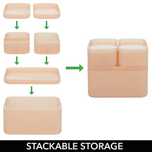 mDesign Juego de 4 organizadores de baño – Cajas para maquillaje redondeadas para almacenamiento de cosméticos – Cajas de plástico apilables con tapa para perfumes o joyas – rosa