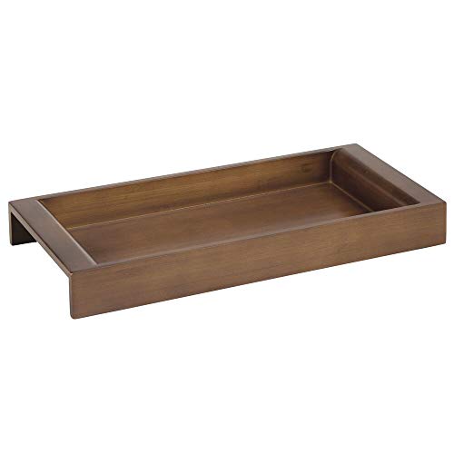 mDesign Organizador de cosméticos – Elegante bandeja decorativa de bambú para organizar maquillaje, lociones y accesorios – Práctica bandeja organizadora de baño para la zona del lavabo – marrón