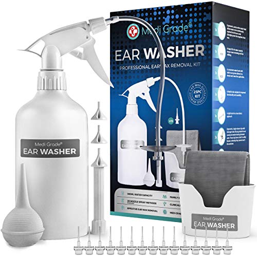 Kit de eliminación de cera de oído, kit de limpieza de oídos incluye  botella para los oídos, lavabo y 20 puntas reutilizables, kit de enjuague  de