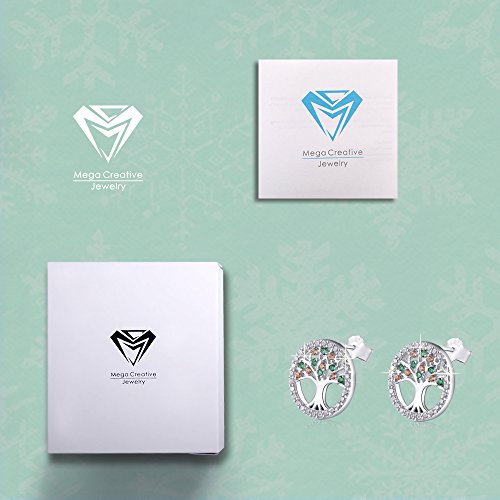 MEGA CREATIVE JEWELRY Pendientes Mujer Amor de la Familia de Árbol de la Vida Cristales Swarovski Pendientes de la Moda 925 Plata Esterlina, Regalo de la Joyería (Plata-Tree)