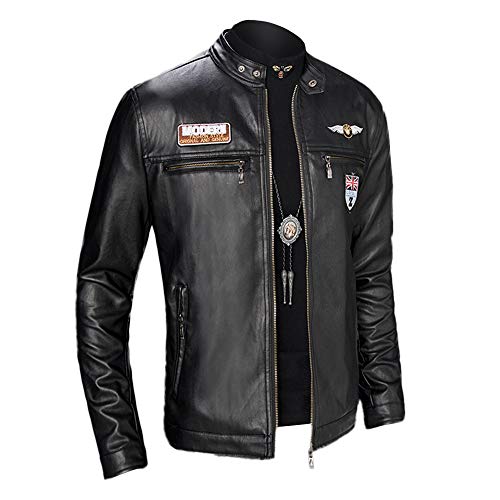 MEIbax Casual Chaqueta de la Motocicleta Biker de Cremallera para Hombre de Manga Larga Moda Slim Elegante Cazadoras Cuero de Hombre Abrigo de Invierno Caliente Chaqueta Capa Gruesa Calor Grueso