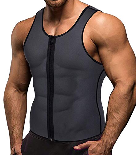 Memoryee Sauna para Hombre Sudor con Cremallera Chaleco para Perder Peso CORS¨¦ de Neopreno Caliente Entrenador en la Cintura Camisa para Adelgazar Entrenamiento/Gris/XL