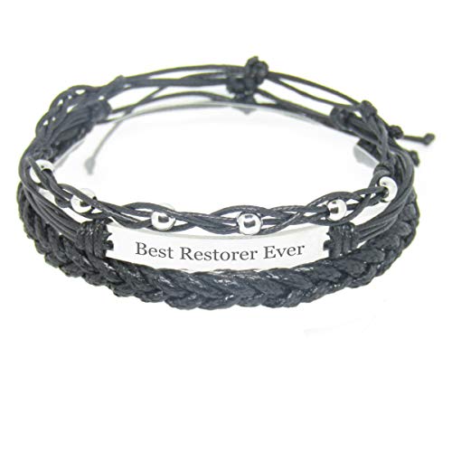 Miiras - Pulsera de la Amistad Hecha a Mano para Mujer, con Grabado de Hilo de Bordar y Acero Inoxidable, Color Negro 1 – Regalo para restaurador