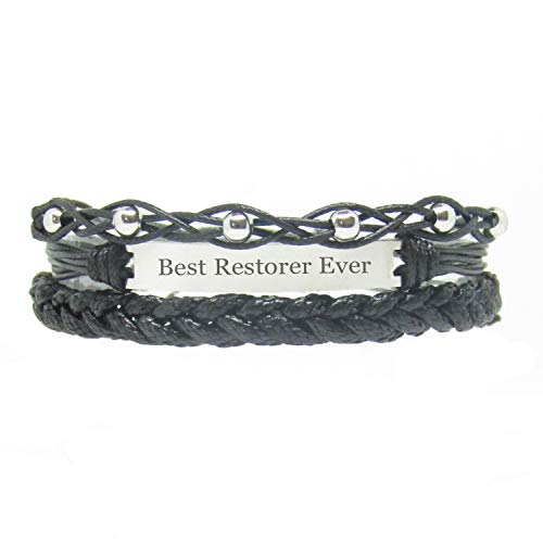 Miiras - Pulsera de la Amistad Hecha a Mano para Mujer, con Grabado de Hilo de Bordar y Acero Inoxidable, Color Negro 1 – Regalo para restaurador