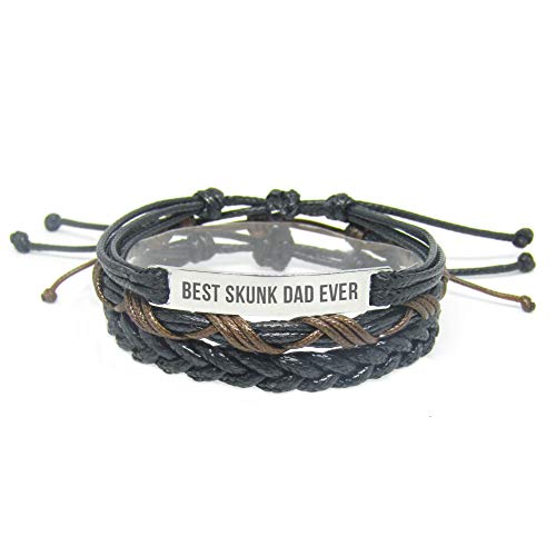 Miiras Pulsera Hecha a Mano para Hombre - Best Skunk Dad Ever - Negro 10 - Hecho de Cuerda Trenzada y Acero Inoxidable - Regalo para Papá Mofeta