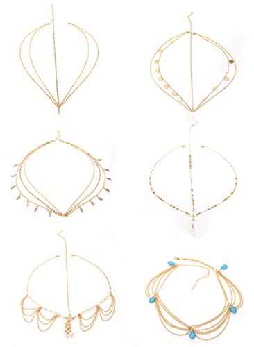 Milacolato 6 Piezas Joyas de Cadena de Cabeza Dorada para Mujeres niñas Nupcial Bohemio Diadema de Halloween Tocado de Pelo