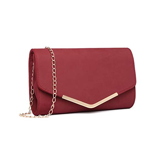 Miss Lulu Bolsa de Cadena Mujer Elegante Clutch Carteras de Mano Bandolera Sintético Pequeñas Monedero (Rojo)