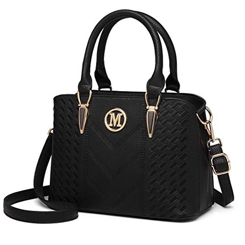 Miss Lulu Bolso de Mano para Mujer Elegante Bolso de Compras con Asa Superior Cuero Sintética (Negro)