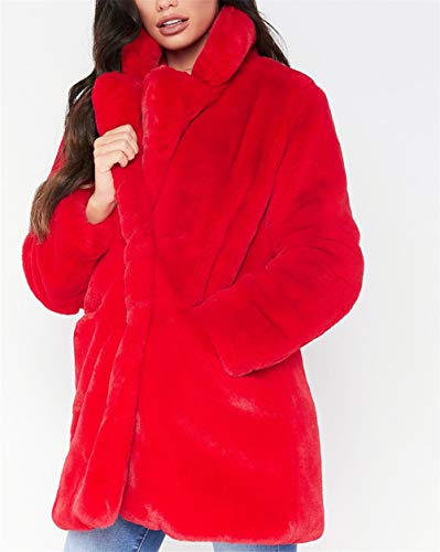 MISSMAOM Abrigo Calentar con Manga Larga para Mujer de Invierno de Piel Sintética de Pelo Chaqueta Outwear Rojo L