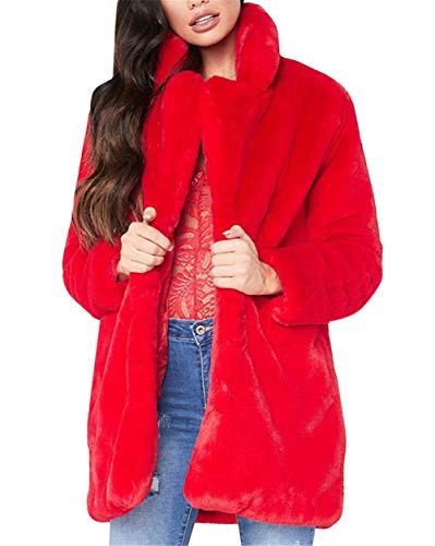 MISSMAOM Abrigo Calentar con Manga Larga para Mujer de Invierno de Piel Sintética de Pelo Chaqueta Outwear Rojo L