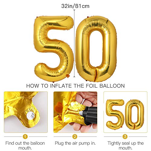 MMTX 50 Globos Cumpleaños Decoracione Oro Negro, Happy Birthday cumpleaños, Pompones de Papel, Globos de Papel de Oro para Hombres y Mujeres Adultos Decoración de Fiesta