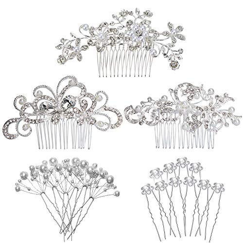 MOAMUN Conjunto De 23pcs Pelo Nupcial Peine Boda Pelo Lado Peina Novia Pin Cabeza Casco Cristal Perlas Flor Novia Dama De Honor