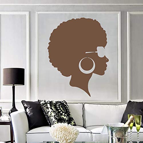 Moda mujer africana pegatina de pared negro señoras peinado vinilo pared calcomanía salón de belleza decoración negro creativo decoración de pared mural otro color 44x57cm