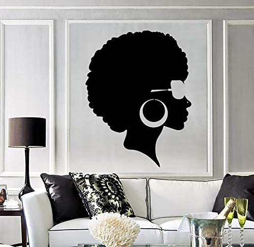 Moda mujer africana pegatina de pared negro señoras peinado vinilo pared calcomanía salón de belleza decoración negro creativo decoración de pared mural otro color 44x57cm