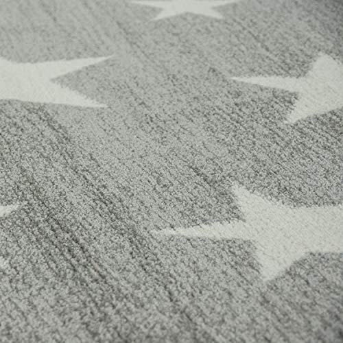 Moderna Alfombra Pelo Corto Estrellas Habitación Infantil Estampado Gris Blanco, tamaño:120x170 cm