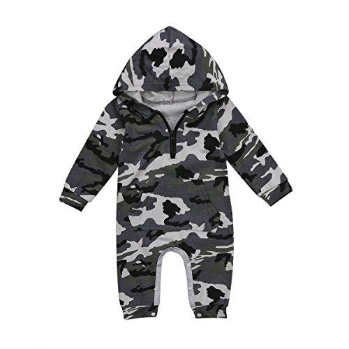 Mono Bebé Niño Body Deportivo de Capucha para Recién Nacido Mameluco Camuflaje de Algodón con Manga Larga para Niños Pequeños de 0 a 24 Meses