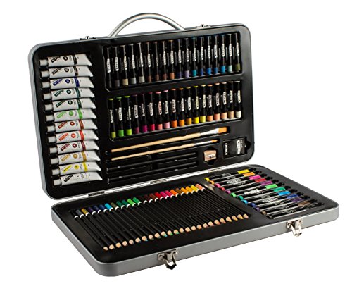 MONT MARTE Set Pintura Premium Esencial - 90 piezas - Set de Dibujo de alta calidad en elegante Maletín de Metal - Ideal para regalar - Perfecto para Niños, Principiantes, Profesionales y Artistas