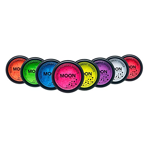 Moon Glow - Agitador de pigmento neón UV 3g set de 8 colores - produce un brillo increíble bajo la iluminación/retroiluminación UV!