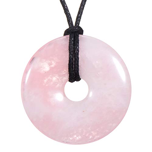 Morella Collar para Mujer 80 cm y Colgante de Gema en Forma de Donut Cuarzo Rosado en Bolsa de Terciopelo