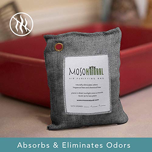 Moso Natural Una Bolsa de purificadora de Aire - Eliminador de Malos olores para los Coches, armarios, baños y áreas de Mascotas. 200-G Negro