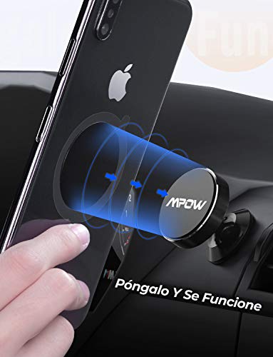 Mpow Soporte Magnético Coche, Soporte Móvil Coche para Salpicadero, Soporte Imanes para iPhone 11 Pro Max/11 Pro/11/ XS/XS Max/XR/X/SE/8/7/6, Galaxy S20/S10/S9/S8/S7/S6, HTC One, Sony Xperia, Negro