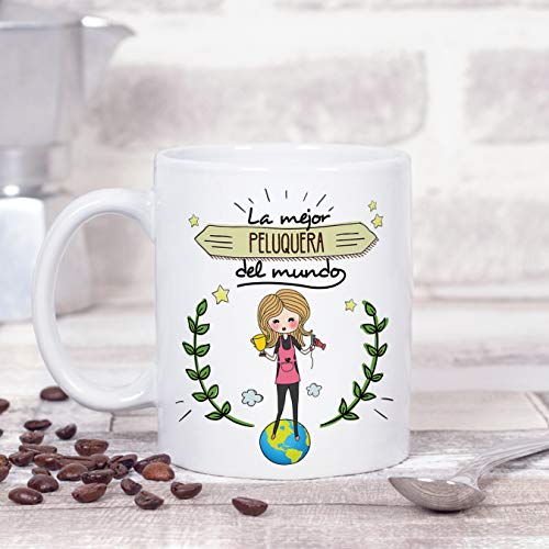 MUGFFINS Peluquera Tazas Originales de café y Desayuno para Regalar a Trabajadores Profesionales - La Mejor Peluquera del Mundo - Cerámica 350 ml