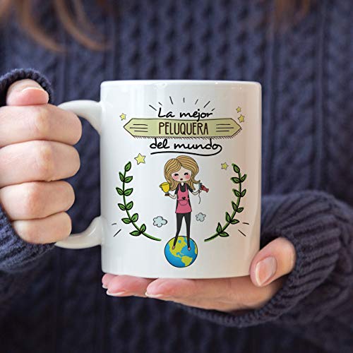 MUGFFINS Peluquera Tazas Originales de café y Desayuno para Regalar a Trabajadores Profesionales - La Mejor Peluquera del Mundo - Cerámica 350 ml