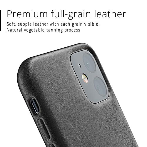 Mujjo Estuche para Apple iPhone 11 | Funda de Cuero Suave Efecto Envejecido Natural, Elevado 1 mm en la Pantalla, Cubierta súper Delgada (Negro)