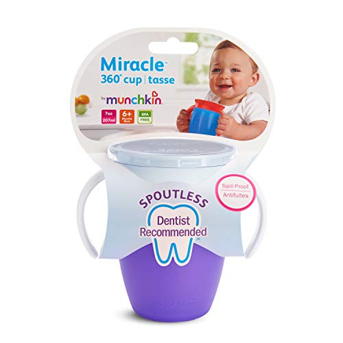 Munchkin Miracle 360°- Vaso Antiderrames Entrenamiento con Asas, morado, 207 ml