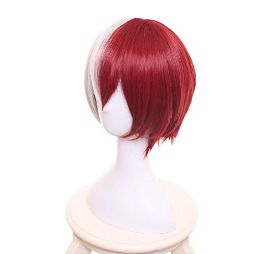 MUZI WIG Anime Cosplay Peluca con Gorra de Peluca Gratis para My Hero Academia (Shoto Todoroki 1)