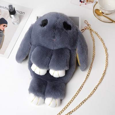 N / A Fluffy Bunny Shoulder Plush Mochila Cute Fluffy Rabbit Fur Pompoms Chain Bag Women Cartoon Rabbit Sling Bag 38cm