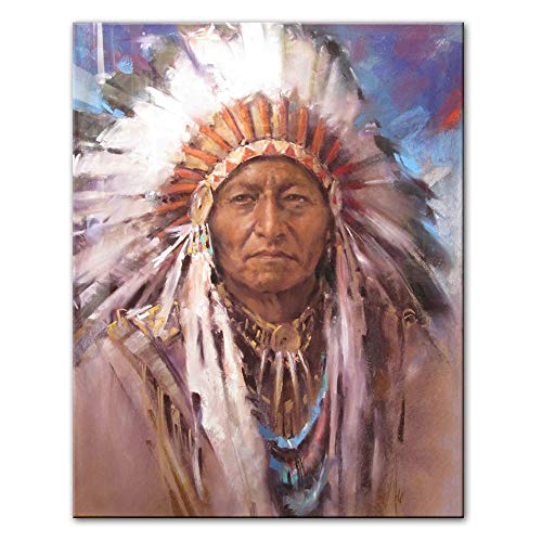 N / A Mujer India Natural Americana Arte de la Pared Lienzo Mural decoración Pintura Cuadros Mujer con Pluma Lienzo Pintura sin Marco Pintura Decorativa Z12 70x100cm