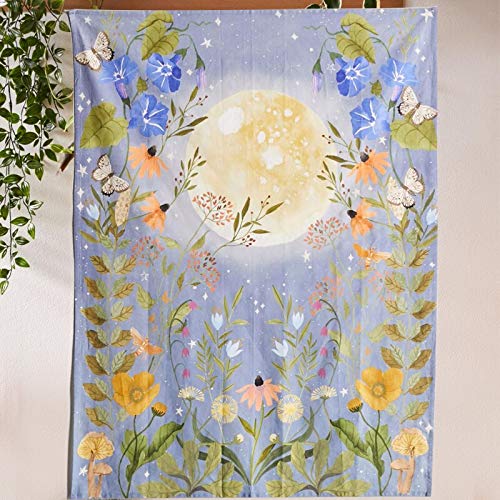 N / A Tapiz de Luna psicodélico Colgante de Pared Flor Celestial Colgante de Pared Tapiz de Flor Hippie decoración de Dormitorio Alfombra de Cielo Estrellado Tapiz de Tela Colgante A17 220x235cm