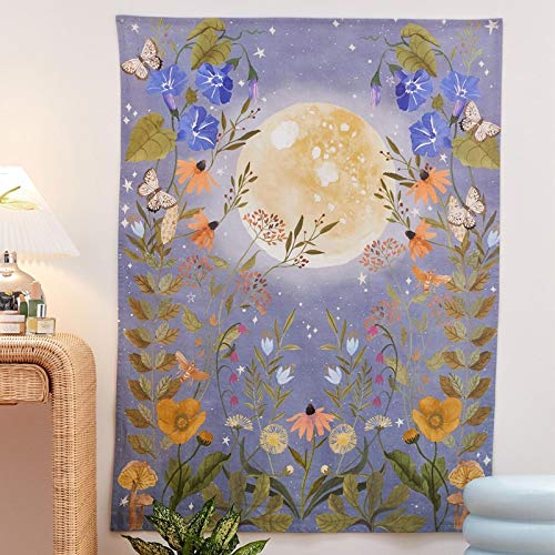 N / A Tapiz de Luna psicodélico Colgante de Pared Flor Celestial Colgante de Pared Tapiz de Flor Hippie decoración de Dormitorio Alfombra de Cielo Estrellado Tapiz de Tela Colgante A17 220x235cm