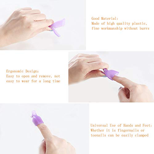 NACTECH 20pcs Clip de Removedor de Esmaltes Clip de Uñas de Plastico Y 400pcs Almohadillas de Algodón Nail Wipe con 1pcs Cutículas Herramienta Clips Uñas Quitar Uñas Permanentes Rosa y Morado