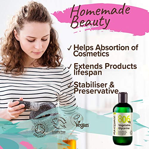 Naissance Glicerina Vegetal BIO n. º 806 – 250ml – Vegana, kosher, certificada ecológica y no OGM – Humectante natural ideal para elaborar productos cosméticos para la piel y el cabello.