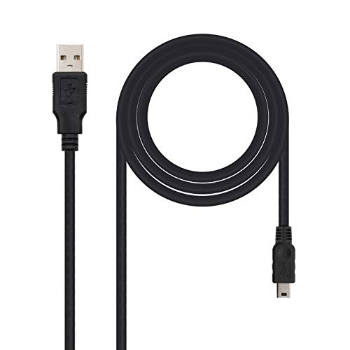 NANOCABLE 10.01.0401 - Cable USB 2.0 a Mini USB, Uso Principal para móviles y cámaras Digitales, Tipo A/M-Mini B/M, Macho-Macho, Negro, 1mts