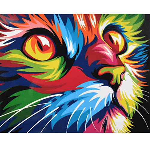 NATUCE Pintar por Numeros para Adultos Niños Pintura por Números con Pinceles y Pinturas Decoraciones, DIY Conjunto Completo de Pinturas para el Hogar Colorido Gato (16*20 Pulgadas, Sin Marco)