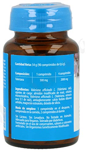 Naturmil Valeriana 180 comprimidos 500 mg pack (90+90), sin azúcar, sin lactosa, sin gluten, sin soja, apto para veganos, formulado sin el uso de conservantes