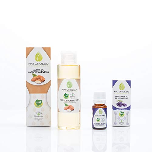 Naturoleo Cosmetics - Aceite almendras Dulces NAT + Aceite Esencial de Lavanda Bio - Pack masaje Aromaterapia 100% Puro y Ecológico Certificado - 100 ml + 10 ml