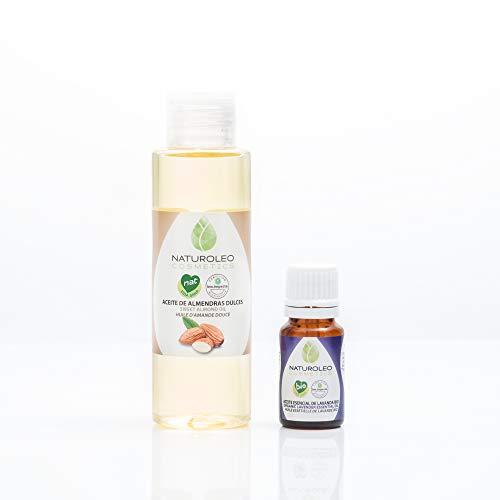 Naturoleo Cosmetics - Aceite almendras Dulces NAT + Aceite Esencial de Lavanda Bio - Pack masaje Aromaterapia 100% Puro y Ecológico Certificado - 100 ml + 10 ml