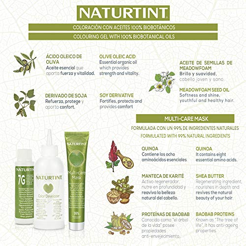 Naturtint Coloración 7N Rubio Avellana - 100% Cobertura de canas y Hidratación, Ingredientes Vegetales, Color Natural y Duradero, Tinte Sin Amoniaco, Parabenes, Siliconas – 170ml