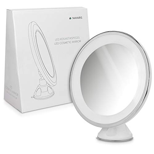 Navaris Espejo cosmético LED - Espejo con 10 aumentos - Espejo de Aumento para maquillarse con Giro de 360° - Espejo de baño en Blanco