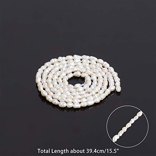 NBEADS 2 Hilos Perlas Blancas Naturales de Arroz de Agua Dulce para la Fabricación de Joyas a Partir de Piedras Naturales Semipreciosas, Grado A, 2,1 mm, Agujero: 0,8 mm