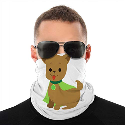 ncnhdnh Balaclava Breathable Shield Cover Scarf Cute and Funny Puppy and Dog Superhero in a Green Balaclava Scarf Shield